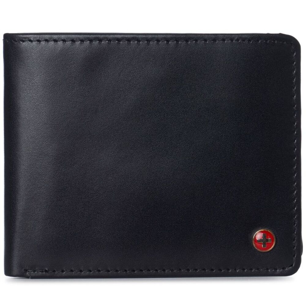 Alpine Swiss Mens RFID Protected Leather Wallet Center Flip Commuter Bifold 2 ID